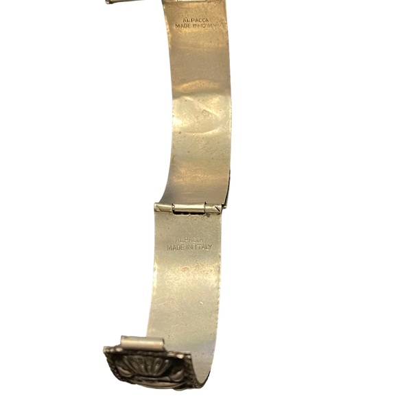 Antique Art Deco Italy Alpaca Carved shell Cameo & Coral Bangle bracelet - Picture 10 of 12